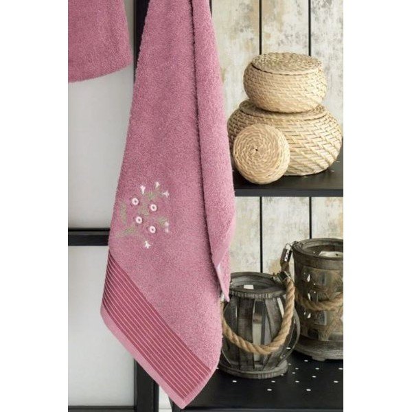 Tamno ružičasti pamučan kupaonski ogrtač i ručnik u setu S/M – Mila Home-image-1