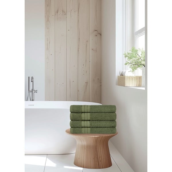 Tamno zeleni pamučni ručnici u setu 4 kom od frotira 50x100 cm – Good Morning-image-1