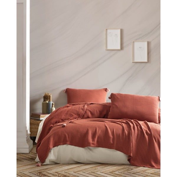 Prošiveni set prekrivača i jastučnica u boji cigle za bračni krevet 220x240 cm Costa - Mijolnir