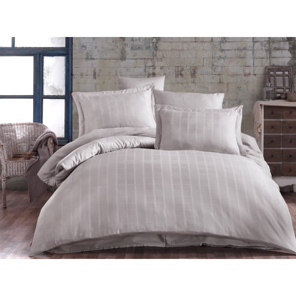 Krem bijela pamučna satenska bračna posteljina s plahtom i navlakom za poplun 240x260 cm Ekose - Mijolnir