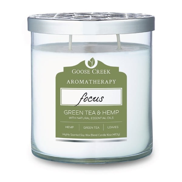 Mirisna svijeća u staklenoj posudi Goose Creek Hemp &amp; Green tea, 60 sati gorenja