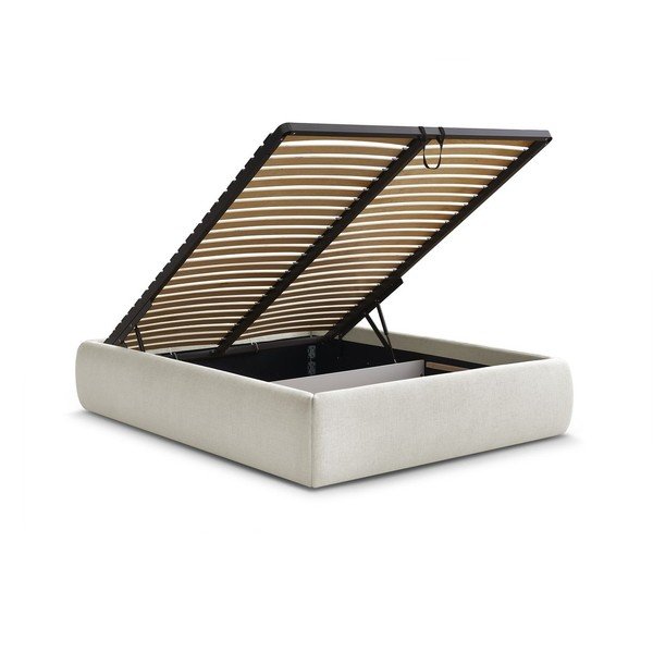 Bež tapecirani bračni krevet s prostorom za odlaganje/bez uzglavlja s podnicom 160x200 cm Inera – Bobochic Paris-image-3