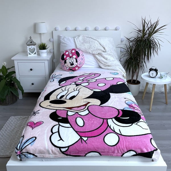 Ružičasta deka za bebe od mikropliša 100x150 cm Minnie Flowers – Jerry Fabrics-image-2