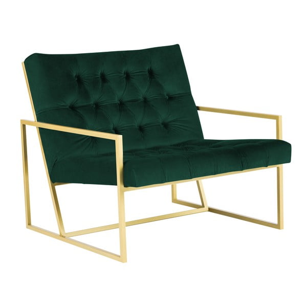 Zelena fotelja s dizajnom u zlatnoj boji Mazzini Sofas Bono