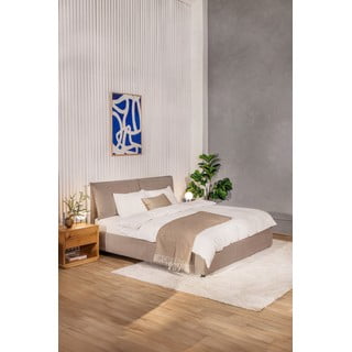 Smeđe-sivi tapecirani bračni krevet s podnicom i prostorom za odlaganje 160x200 cm Myra Pillow – Bonami Selection