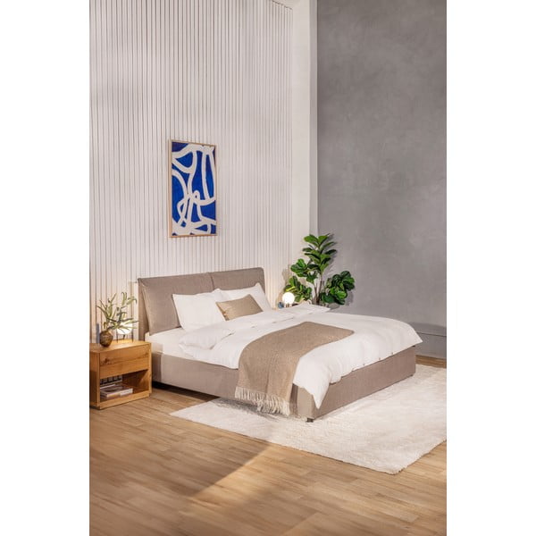 Smeđe-sivi tapecirani bračni krevet s podnicom i prostorom za odlaganje 180x200 cm Myra Pillow – Bonami Selection-image-1