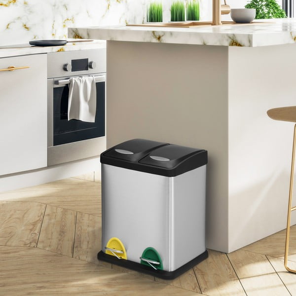 Željezna kanta za smeće 2x8 l za odvojeni otpad/s pedalom u mat srebrnoj boji   Tri Selectif – MSV-image-1