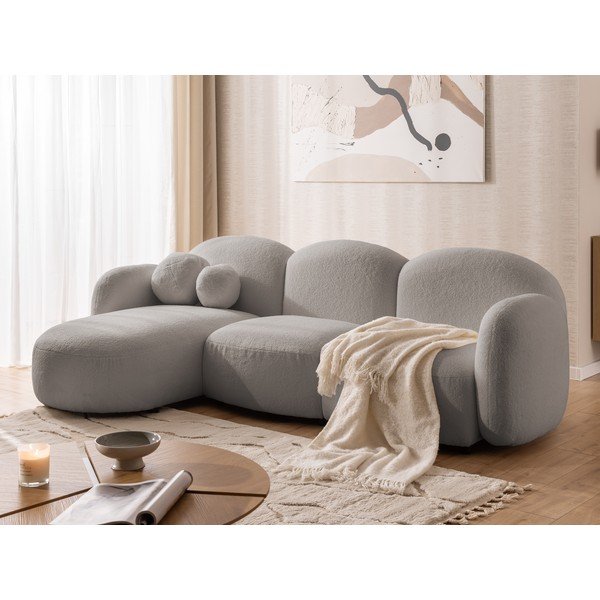 Siva kutna garnitura od bouclé tkanine (s lijevim kutom/s ležaljkom) Orbit – Ropez-image-4