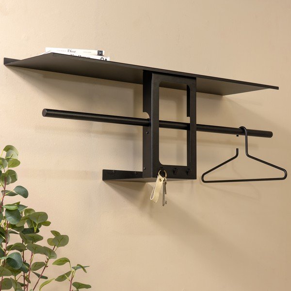 Crna željezna zidna vješalica s policom 100 cm Luno Small – Spinder Design-image-1