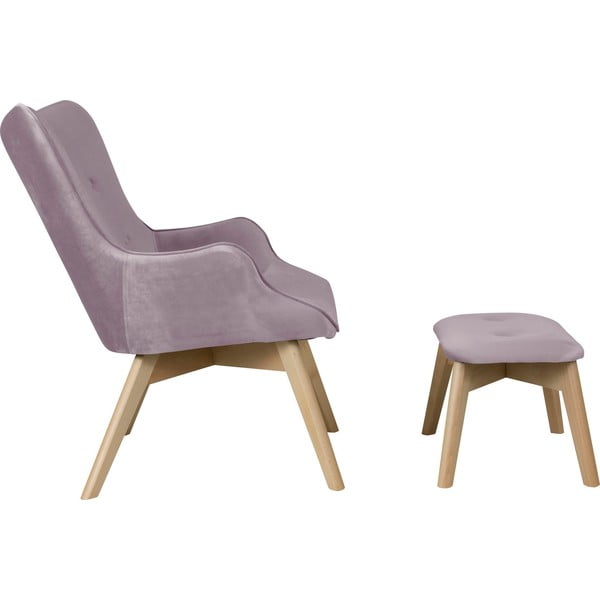 Baršunasta fotelja s naslonjačem za noge u boji lavande Niko – Ropez-image-3