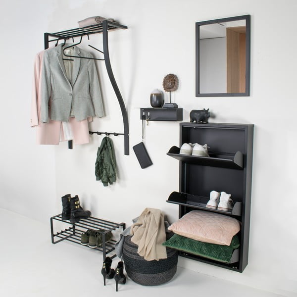 Crna metalna zidna vješalica s policom 75 cm Carve – Spinder Design-image-1