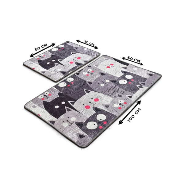 Sive kupaonske prostirke u setu 2 kom 60x100 cm Meow – Foutastic-image-3