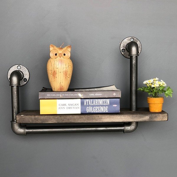 Drvena zidna polica s metalnom cijevi Boruraf Angela-image-1