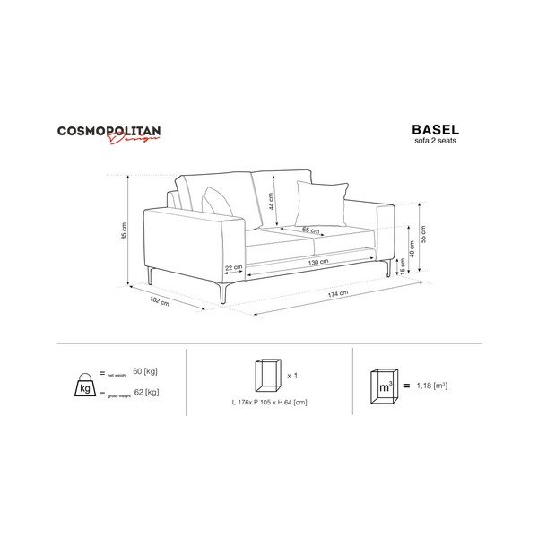 Puderasto roza kauč Cosmopolitan Design Basel, 174 cm-image-1