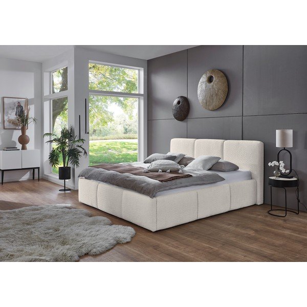 Tapecirani bračni krevet bez podnice 180x200 cm boje slonovače Merida – Meise Möbel-image-1