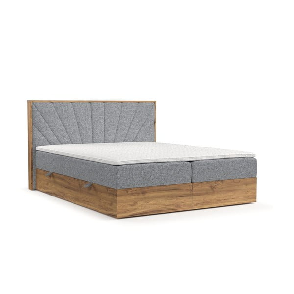 Sivi/u prirodnoj boji boxspring krevet s prostorom za pohranu 200x200 cm Asahi – Maison de Rêve