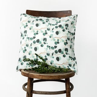 Bijelo-zelena lanena jastučnica Linen Tales Eucalyptus, 50 x 50 cm