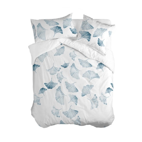 Bijela/plava pamučna navlaka za poplun za bračni krevet 200x200 cm Ginkgo – Blanc