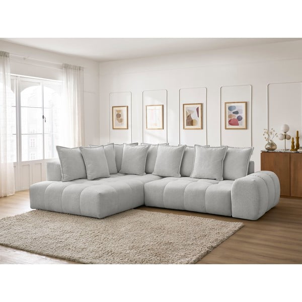 Svijetlo siva sklopiva/s prostorom za odlaganje kutna garnitura od šenila (s lijevim kutom/u obliku slova L) Everest – Bobochic Paris-image-1