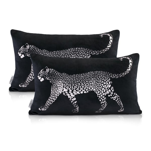 Set od 2 crna ukrasna jastuka s leopardom AmeliaHome, 30 x 50 cm