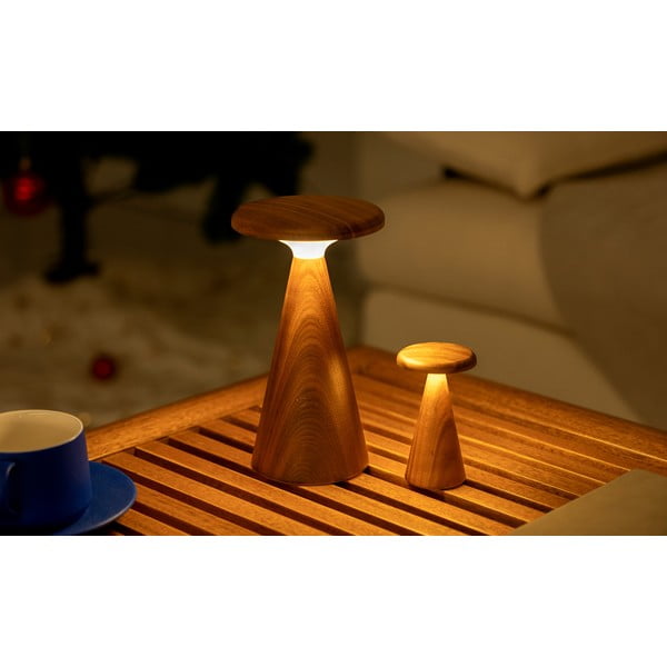 LED stolna lampa u tamnoj prirodnoj boji s drvenim sjenilom (visina 14 cm) Sylva – Gingko-image-2