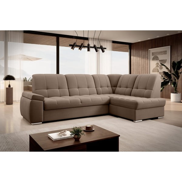 Smeđa baršunasti sklopiva/s prostorom za odlaganje kutna garnitura (s desnim kutom/u obliku slova L) Sado – ELTAP-image-4