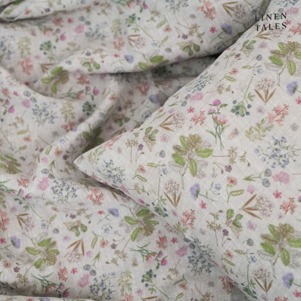 Lanena posteljina za krevet za jednu osobu u prirodnoj boji 140x200 cm Botany 2 – Linen Tales-image-1