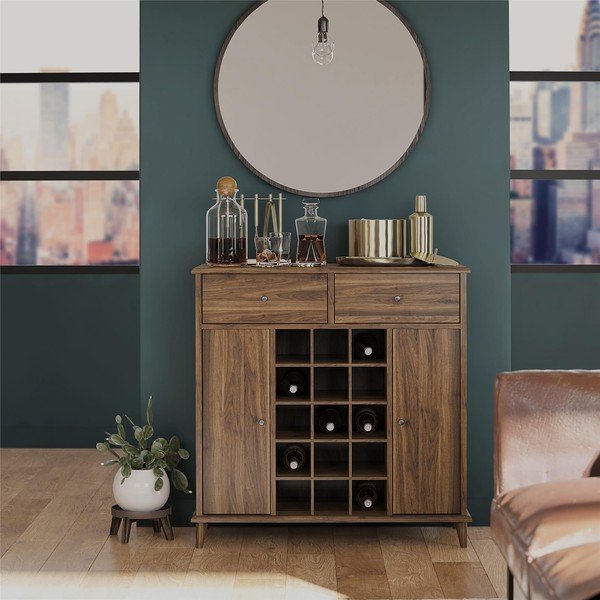 Regal za vina u dekoru oraha za 15 boca 91x91 cm Farnsworth - Queer Eye-image-1