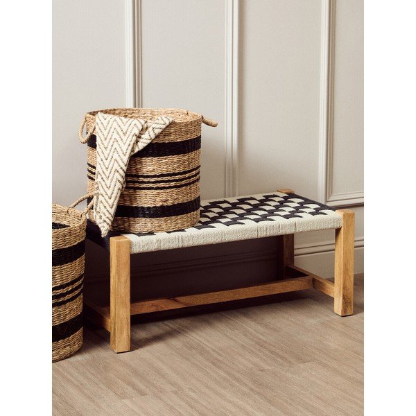 Crno-bijela klupa od masivnog drveta Satna – Premier Housewares-image-1