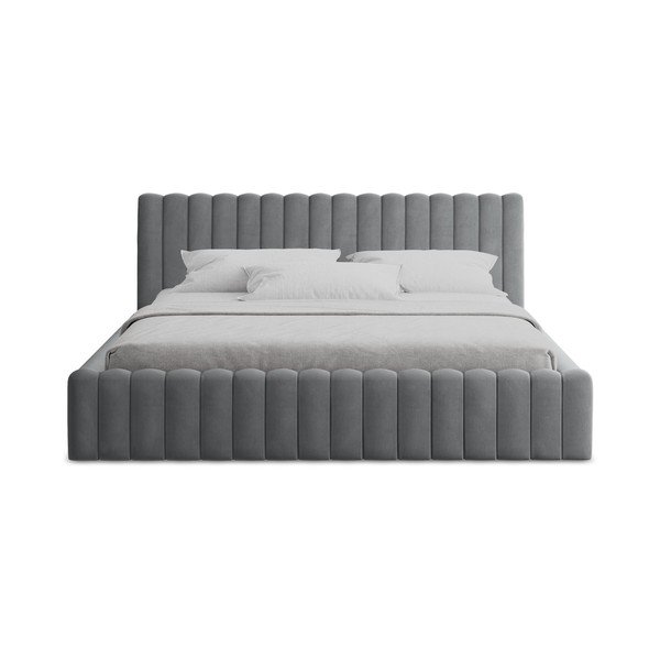 Sivi tapecirani bračni krevet s prostorom za odlaganje s podnicom 180x200 cm Lemi – Makamii-image-4