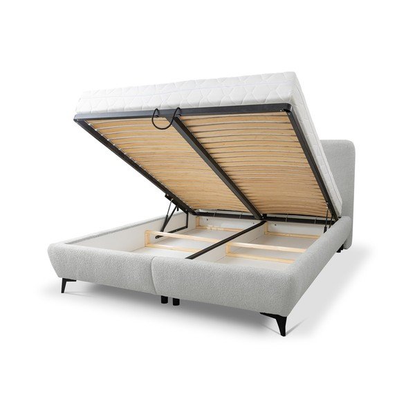 Svijetlo sivi tapecirani bračni krevet s prostorom za pohranu s podnicom 160x200 cm Makapu – Makamii-image-1
