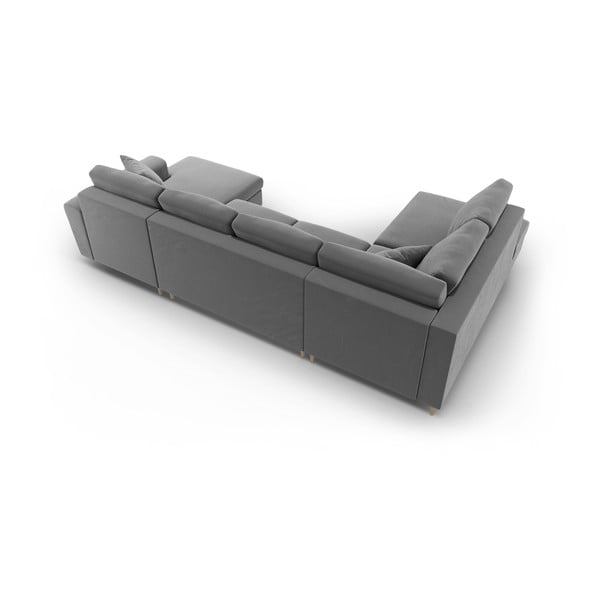 Svijetlo siva baršunasti sklopiva/s prostorom za odlaganje kutna garnitura (s lijevim kutom/u obliku slova "U") Kyoto – Cosmopolitan Design-image-4