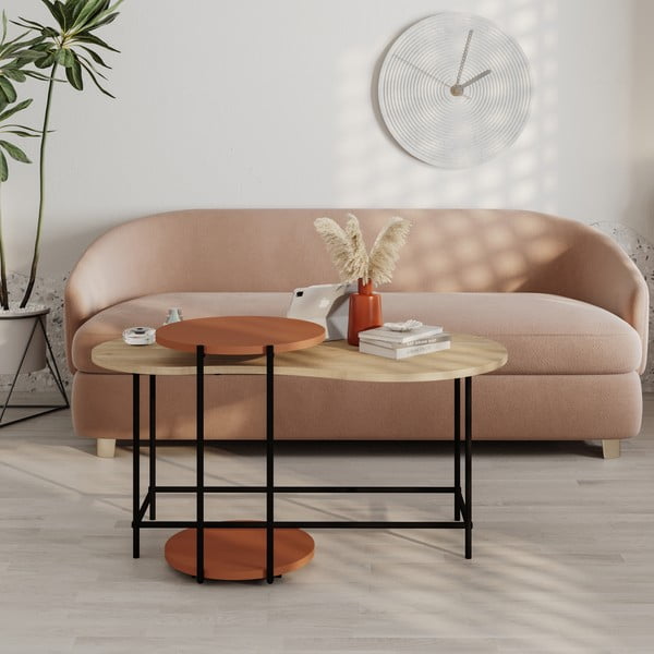 Ciglasti/u prirodnoj boji stolići za kavu u setu 2 kom s pločom stola u dekoru hrasta 65x103 cm Rosie – Marckeric-image-1