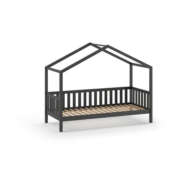 Antracitno sivi dječji krevet od masivnog bora u obliku kućice 90x200 cm DALLAS – Vipack