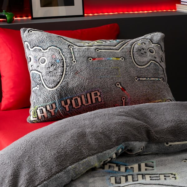 Dječja posteljina sa svjetlećim efektom za bračni krevet od mikropliša 200x200 cm Game Over – Catherine Lansfield-image-1