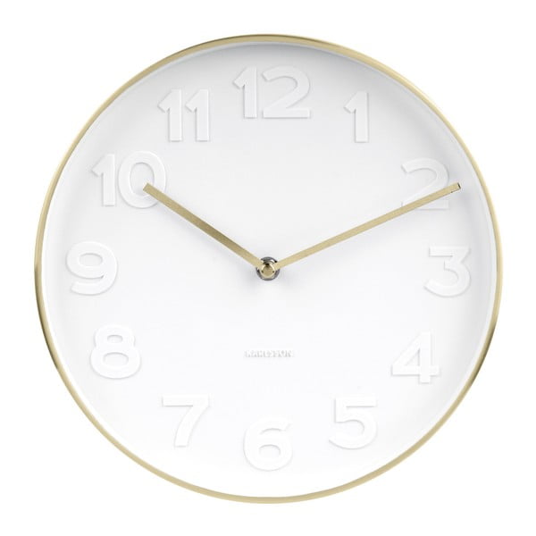 Zidni sat s detaljima u zlatnoj boji Karlsson Mr. Bijela, ⌀ 28 cm