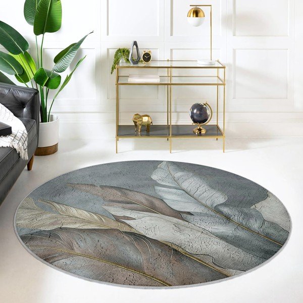 Zeleni/sivi perivi okrugao tepih ø 100 cm Dusty Leaves – Mila Home-image-3