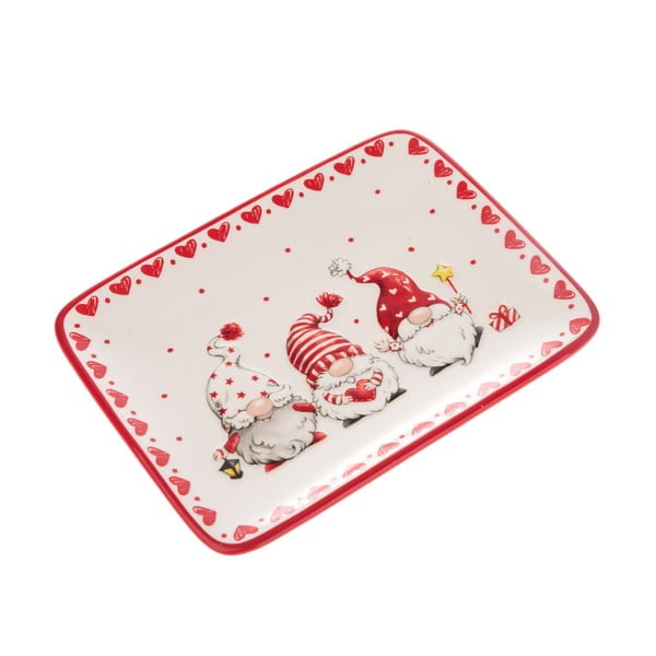 Crveno-bijeli keramički tanjur s patuljkom Dakls