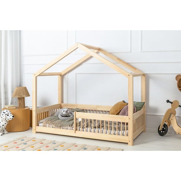 Dječji krevet od masivnog bora u obliku kućice 120x200 cm u prirodnoj boji Mila RMW – Adeko-image-2