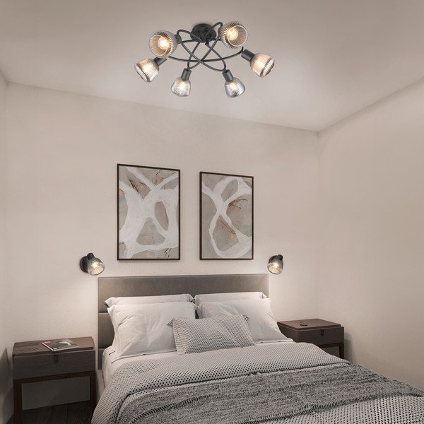 Crna stropna svjetiljka sa staklenim sjenilom Tarifa – Trio-image-1