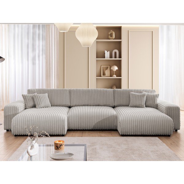 Svijetlo siva sklopiva/s prostorom za odlaganje kutna garnitura od samta (u obliku slova "U") Sarina – Ropez-image-1