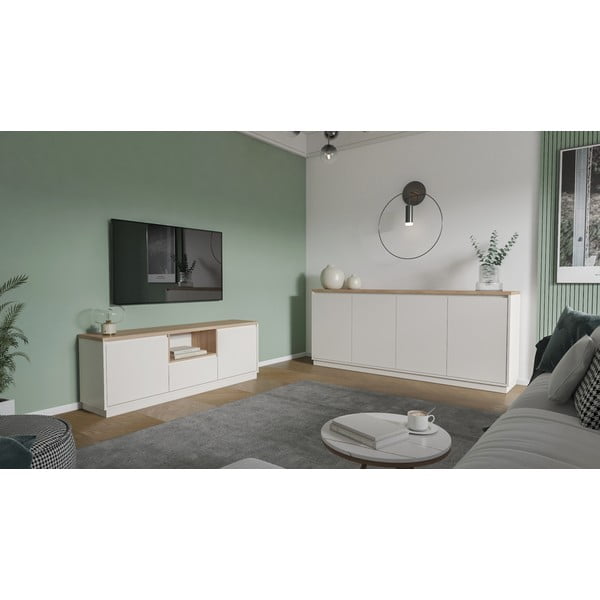 Bež TV komoda u dekoru hrasta 161x55x40 cm Loreta – Marckeric-image-2