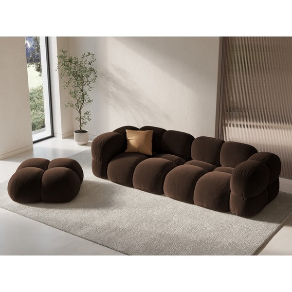 Tamno smeđa baršunasti sofa 250 cm Loretto – Cosmopolitan Design-image-1