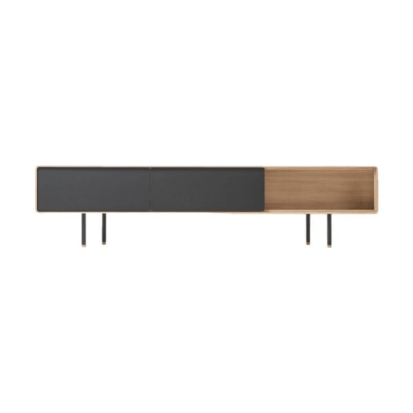 TV stol od hrastovine u crnoj prirodnoj boji 200x48 cm Fina - Gazzda