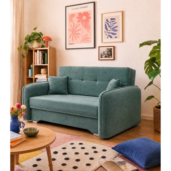 Zelena sklopiva/s prostorom za odlaganje sofa od šenila 155 cm Laine – ELTAP-image-1