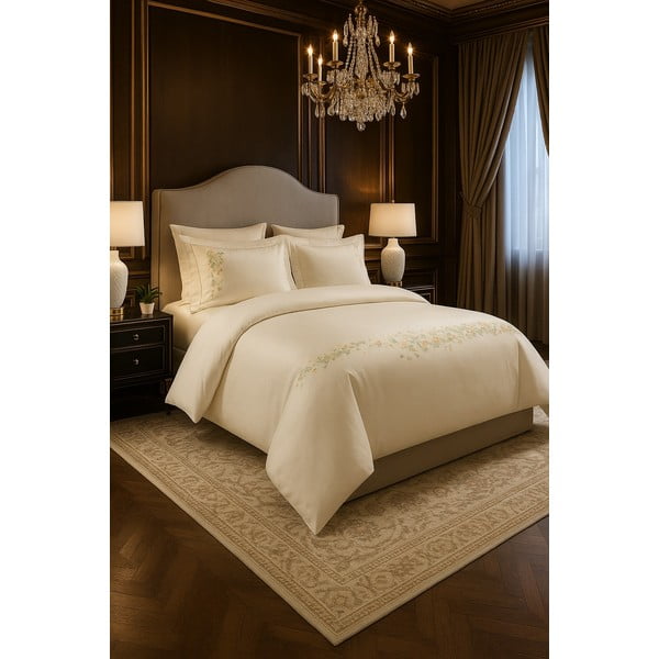 Krem posteljina za krevet za jednu osobu od pamučnog satena s uključenom plahtom/6-dijelna 140x200 cm Maison Bloom – Mila Home Luxury-image-1