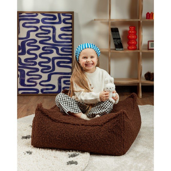 Tamno smeđi dječji tabure od bouclé tkanine Warm Hazel – Wigiwama-image-2