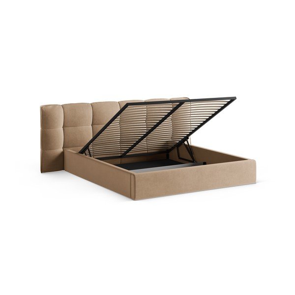 Sivo-bež tapecirani bračni krevet s prostorom za odlaganje s podnicom 200x200 cm Eric – Micadoni -image-2