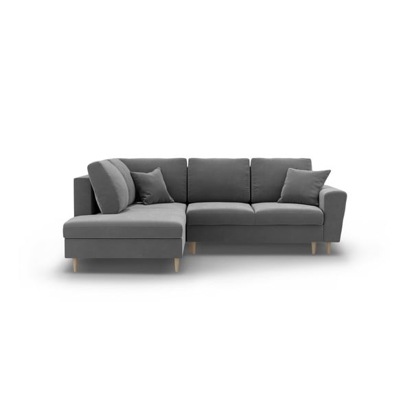 Svijetlo siva baršunasti sklopiva/s prostorom za odlaganje kutna garnitura (s lijevim kutom/u obliku slova L) Kyoto – Cosmopolitan Design