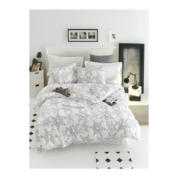 Posteljina s posteljinom za bračni krevet od pamuka Mijolnir Irene Bijela, 160 x 220 cm